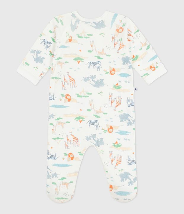 Katoenen babypyjama met rits en savanaprint wit/multicouleur