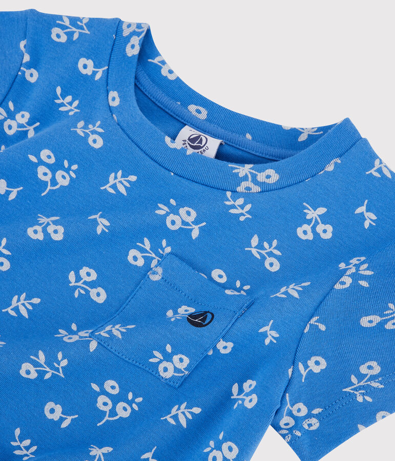 Robe manches courtes en coton enfant fille bleu/blanc