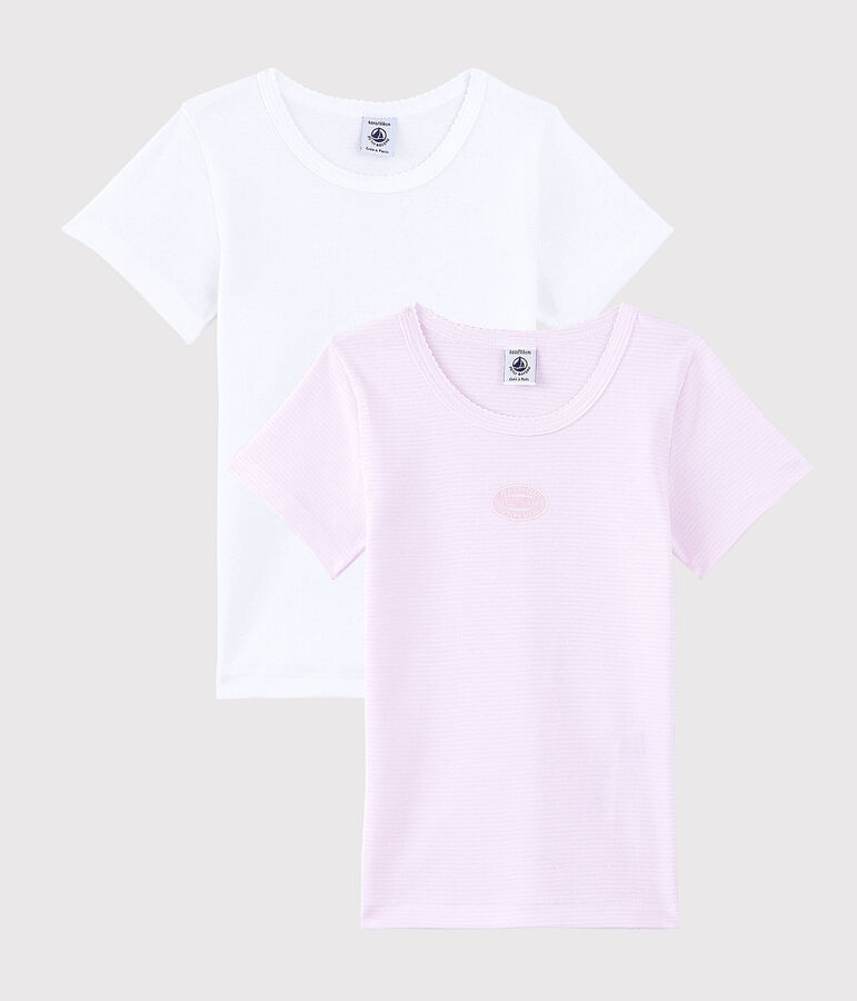 Set van 2 roze T-shirts van biologisch katoen met korte mouwen voor meisjes variante 1