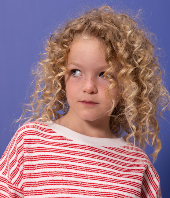 Gestreept sweatshirt voor jongens/meisjes wit MARSHMALLOW/rood PEPS