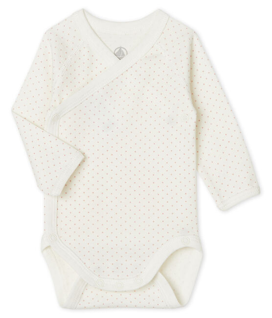 Rompertje pasgeborene met lange mouwen wit MARSHMALLOW/roze CHARME