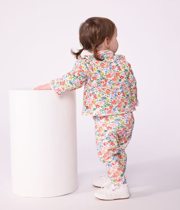 Legging b&eacute;b&eacute; en coton imprim&eacute; fleurs blanc/multicouleur