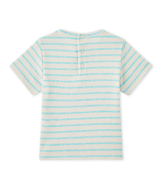 Gestreept T-shirt met korte mouwen voor babyjongens wit FETA/groen ADVENTURE