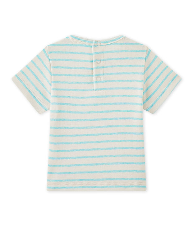 Gestreept T-shirt met korte mouwen voor babyjongens beige/groen