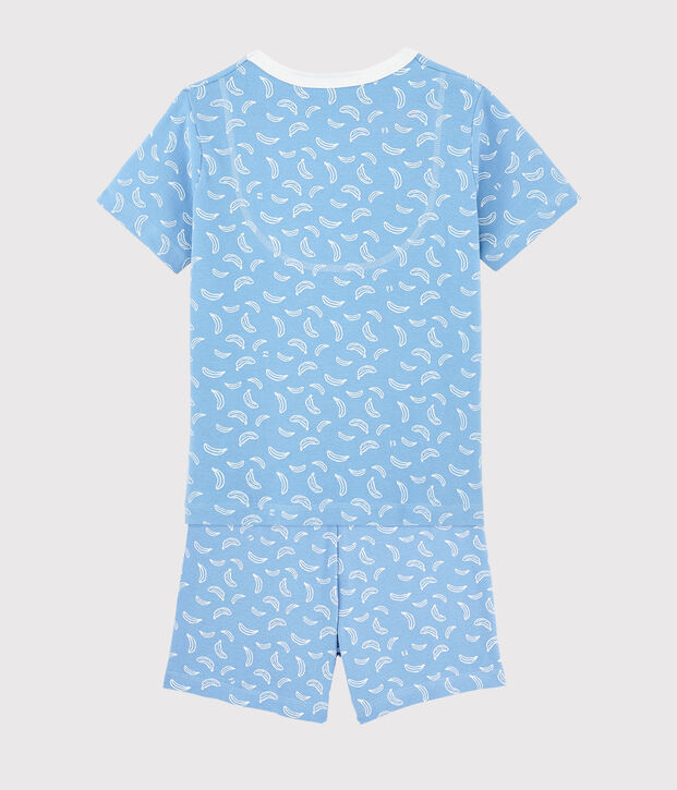 Katoenen pyjacourt met bananenprint voor kleine jongen-meisje blauw/wit