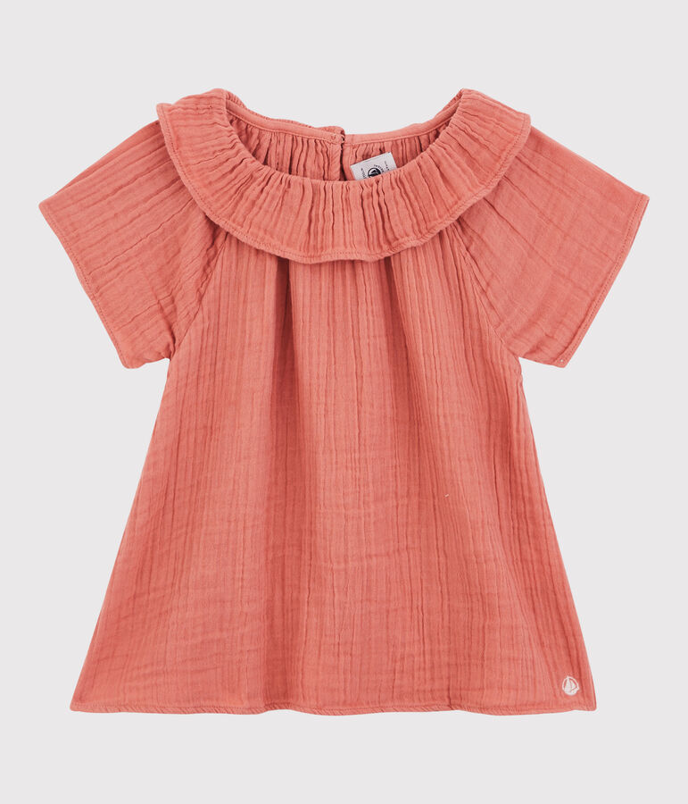 Blouse in biokatoenen gaas voor meisjes roze PAPAYE
