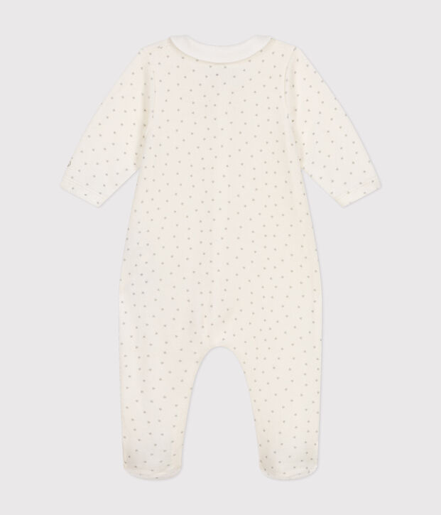 Fluwelen babypyjama. wit/grijs