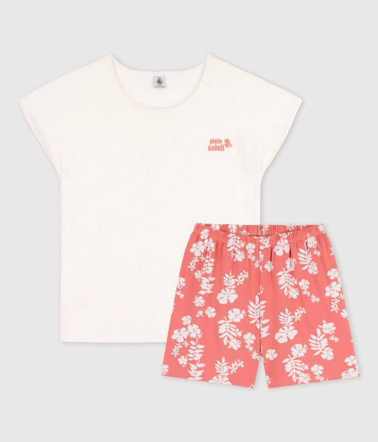 Pyjacourt fille en coton blanc/rose