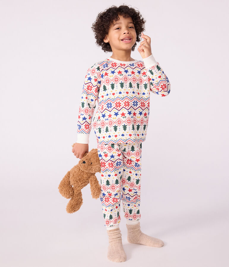 Kinderpyjama van fleece met kerstprint ecru/multicouleur