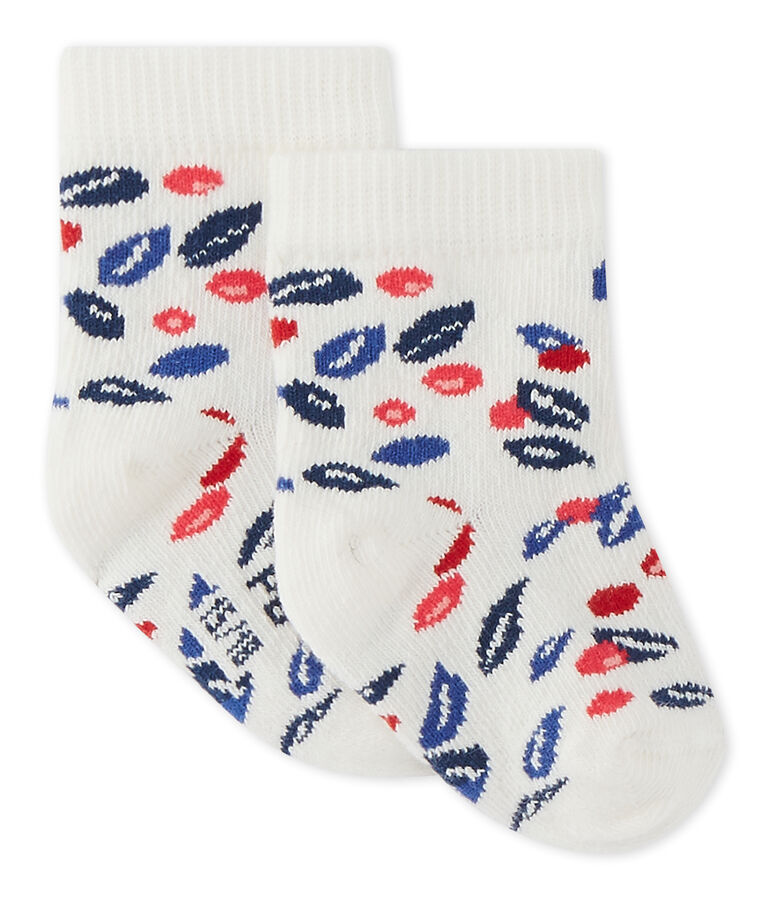 Chaussettes b&eacute;b&eacute; fille imprim&eacute;es blanc MARSHMALLOW/blanc MULTICO