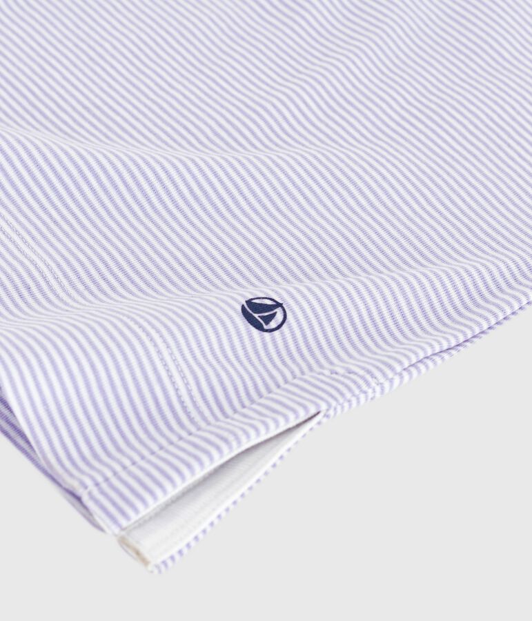 Chemise de nuit femme en coton &agrave; rayures violet/blanc