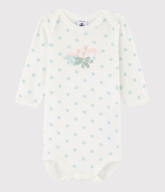 Rompertje lange mouwen babymeisje wit MARSHMALLOW/groen VERGLAS