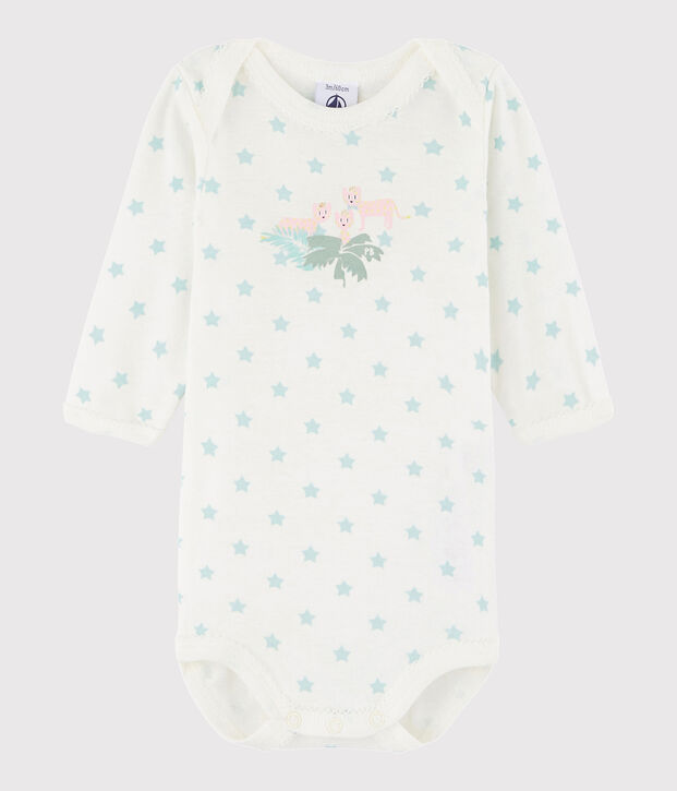 Rompertje lange mouwen babymeisje wit/blauw