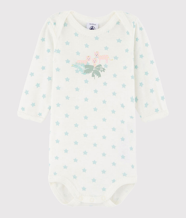 Rompertje lange mouwen babymeisje wit/blauw
