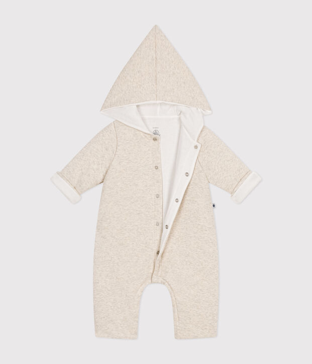Combinaison longue ouatin&eacute;e &agrave; capuche en coton b&eacute;b&eacute; beige chin&eacute;