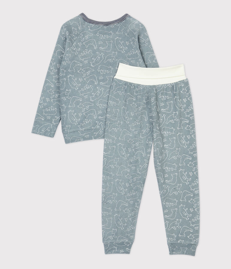 Pyjama ours en bouclette &eacute;ponge gratt&eacute;e enfant gris/blanc