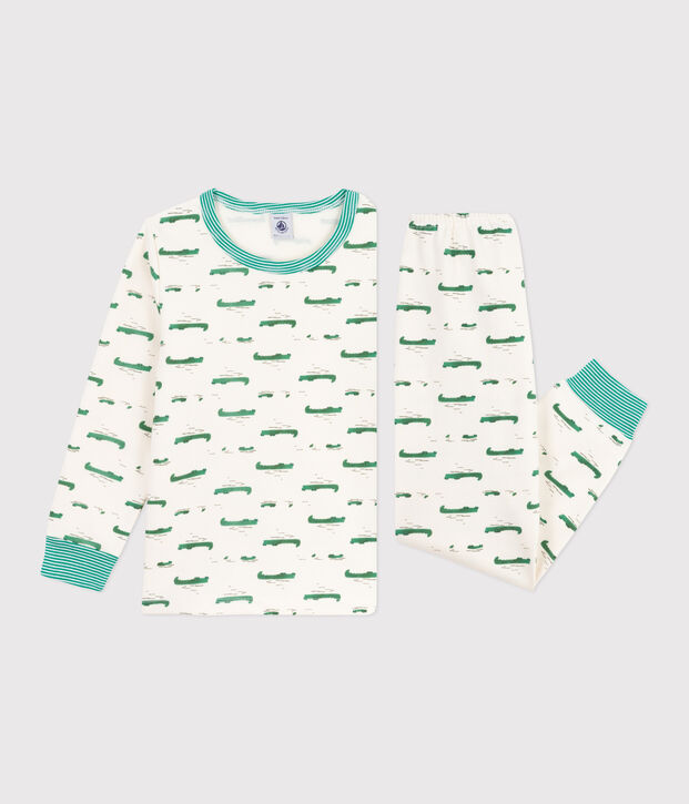 Pyjama enfant en molleton imprim&eacute; crocodiles &eacute;cru/multicouleur