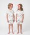 Korte katoenen verkleedpyjama met maskertjesprint voor kinderen wit/multicouleur
