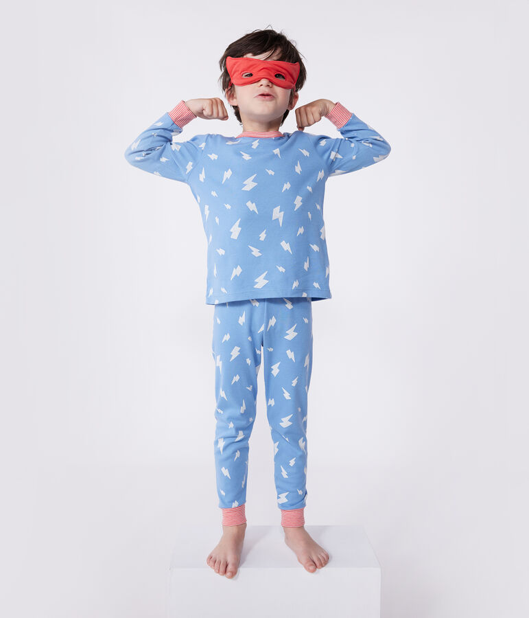 Korte lichtgevende verkleedpyjama van katoen met cape voor kinderen blauw/multicouleur