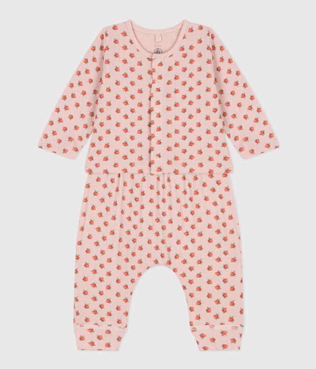 Ensemble en tubique imprim&eacute; fleuri b&eacute;b&eacute; rose/multicouleur