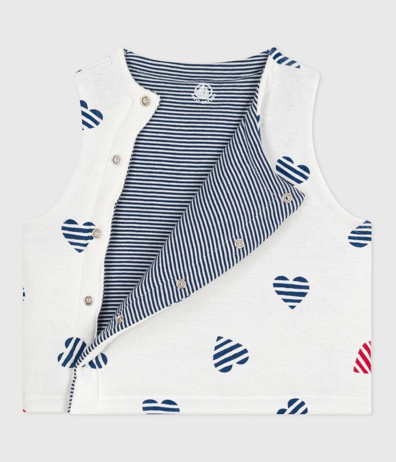 Gilet sans manche r&eacute;versible b&eacute;b&eacute; en coton imprim&eacute; blanc/rouge