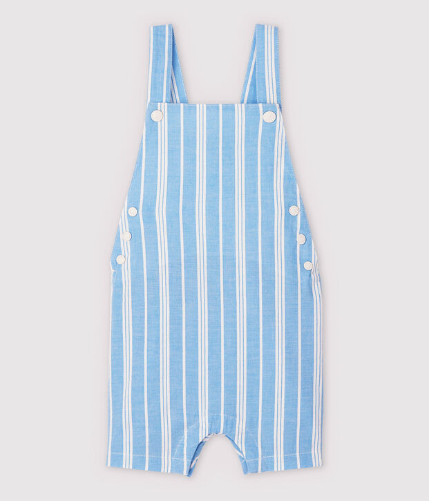 Salopette courte en popeline ray&eacute;e b&eacute;b&eacute; gar&ccedil;on bleu/blanc