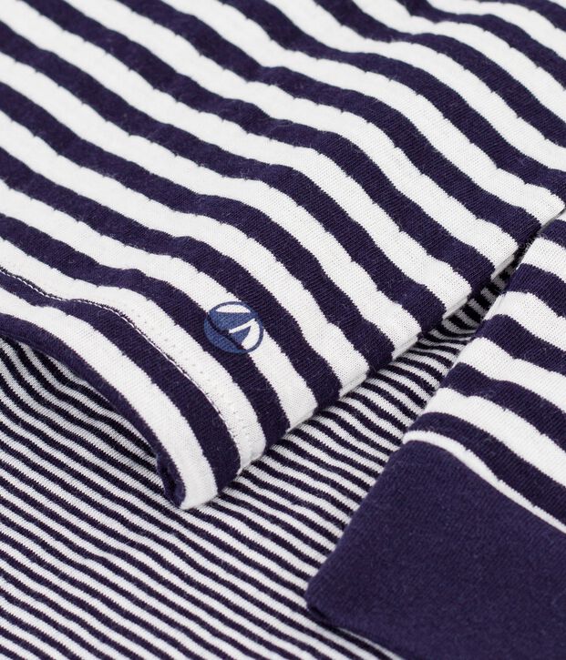 Gestreepte kinderpyjama in tubic blauw/ecru