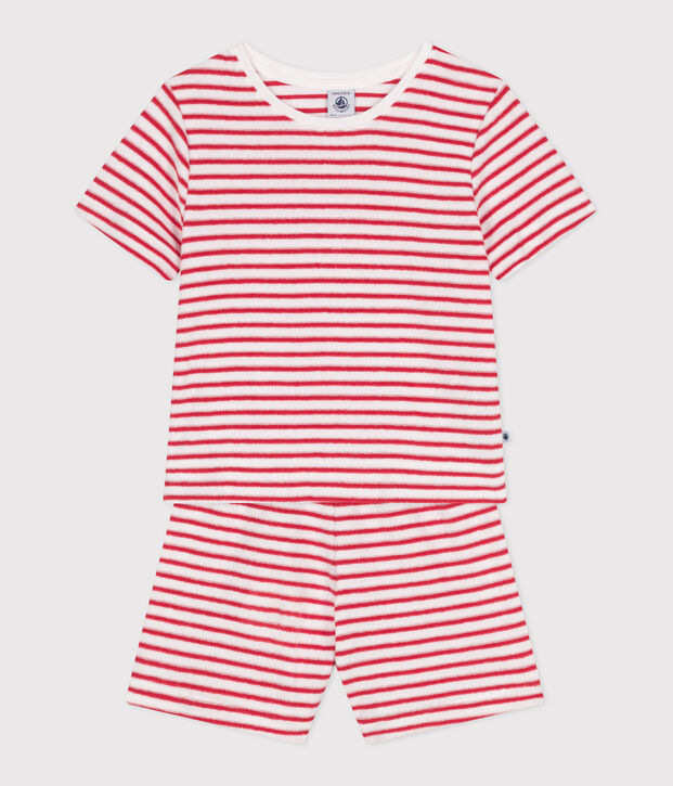 Gestreepte korte pyjama van badstofkatoen voor kinderen rood/rood