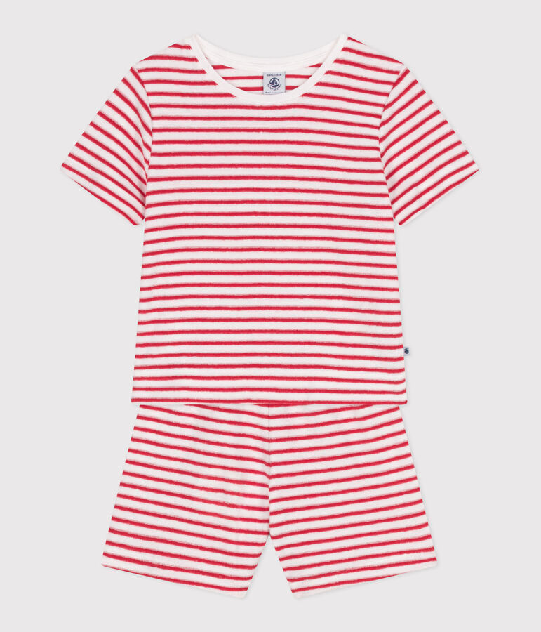 Pyjama short enfant en coton &eacute;ponge &agrave; rayures blanc/rouge