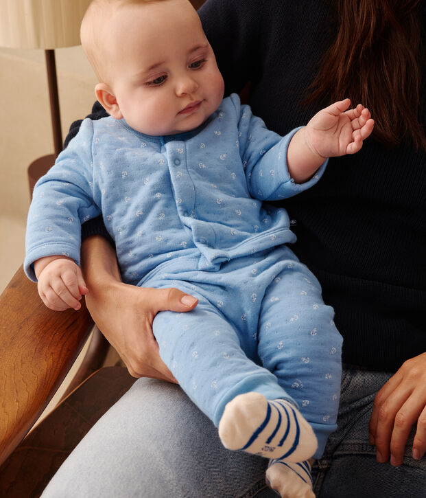 Tweedelig katoenen babysetje blauw/wit