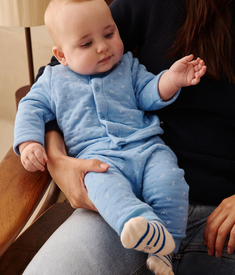 Tweedelig katoenen babysetje blauw/wit