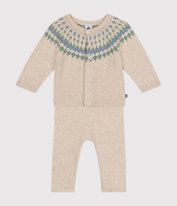 Tweedelig gebreid babysetje ecru/multicouleur