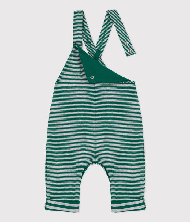 Lange babysalopette met fijne streepjes in tubic groen/grijs
