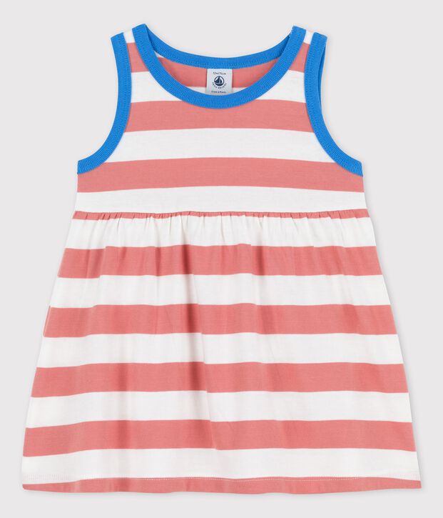 Robe sans manches ray&eacute;e en jersey b&eacute;b&eacute; rose/blanc