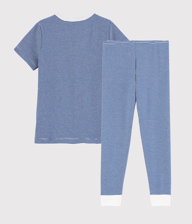 Pyjama milleraies bleu petit gar&ccedil;on en coton bleu/blanc
