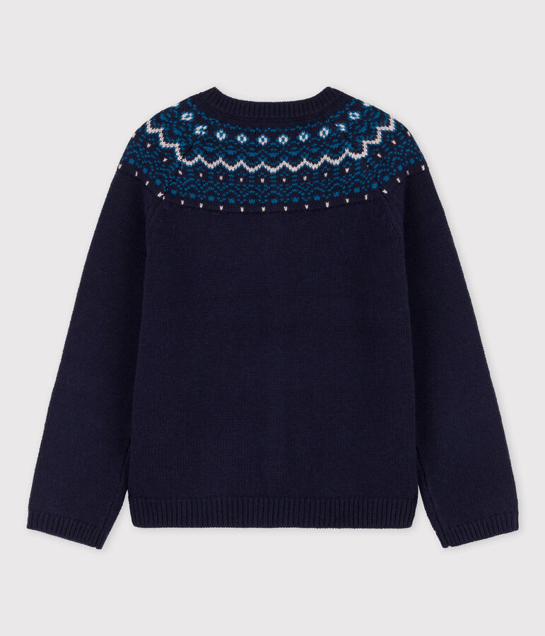 Cardigan laine et coton enfant fille bleu/multicouleur