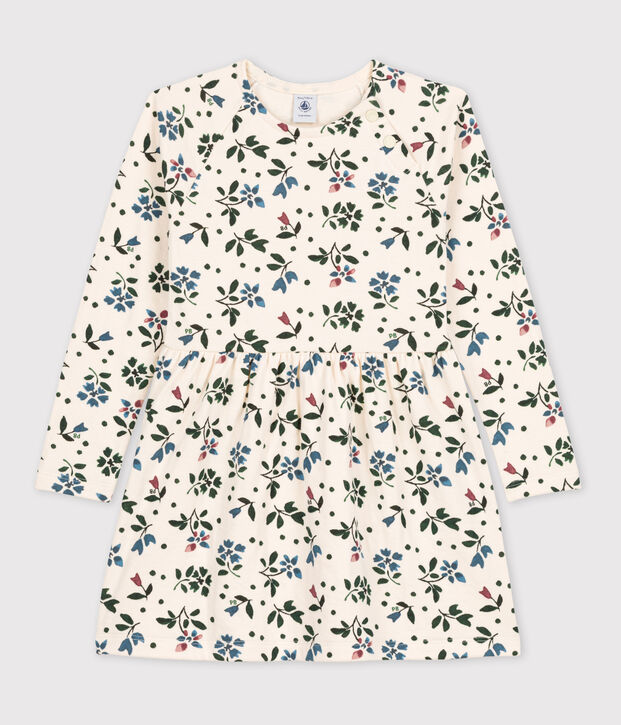 Fleurige meisjesjurk met lange mouwen van tubic ecru/multicouleur