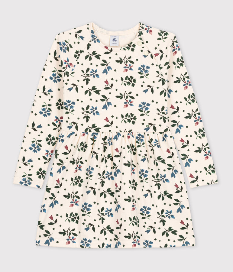 Fleurige meisjesjurk met lange mouwen van tubic ecru/multicouleur