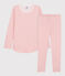 Jacquard meisjespyjama met sneeuwvlokken van wol en katoen roze CHARME/wit MARSHMALLOW