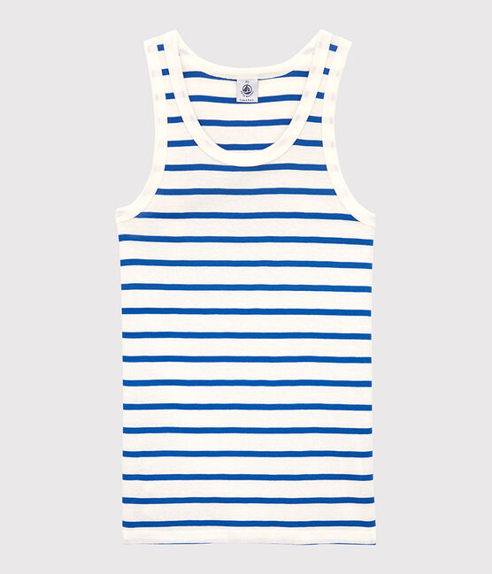 Iconische tanktop in katoen wit MARSHMALLOW/blauw DELFT
