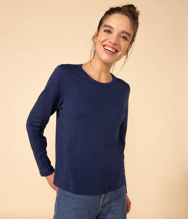 Tee-shirt LE DROIT col rond en coton Femme bleu