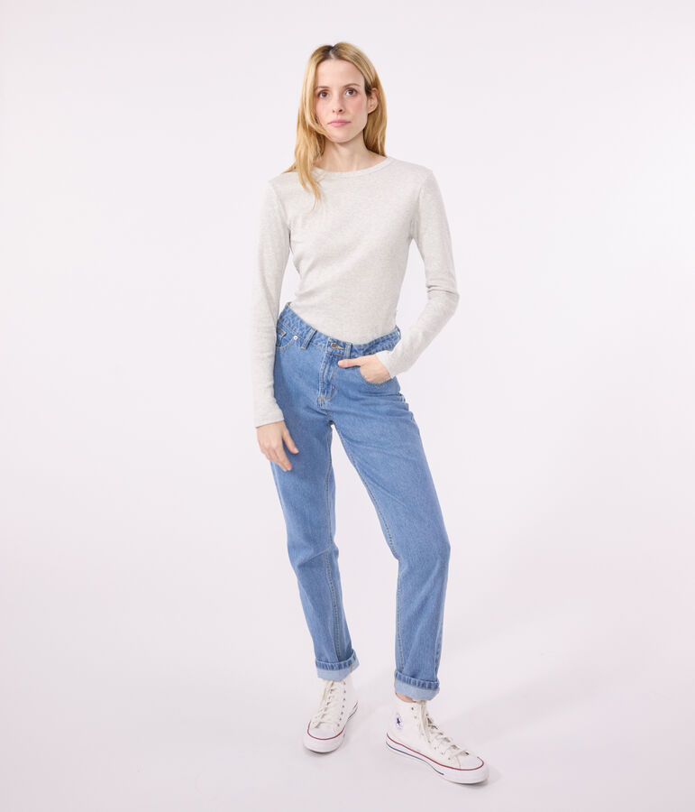 L'Iconique, T-shirt met lange mouw van effen ribstof voor dames grijs