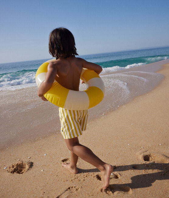 Gestreepte zwemshort voor kinderen geel MARSHMALLOW/ NECTAR