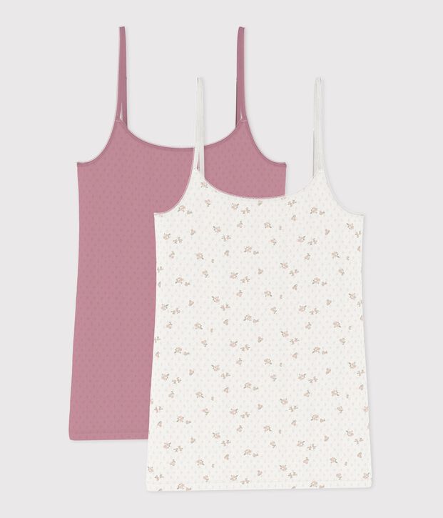 Set dameshemdjes met bandjes in ajourkatoen met bloemen multicouleur