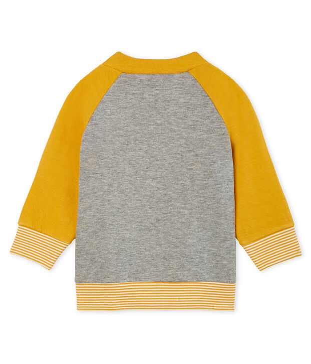 Cardigan van tubic met rits babyjongen grijs/geel