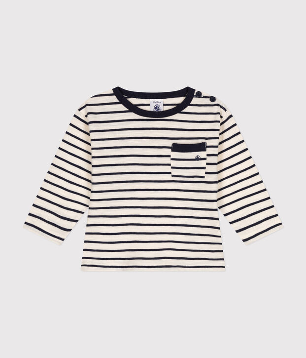 Tee-shirt manches longues en jersey b&eacute;b&eacute; &eacute;cru/bleu