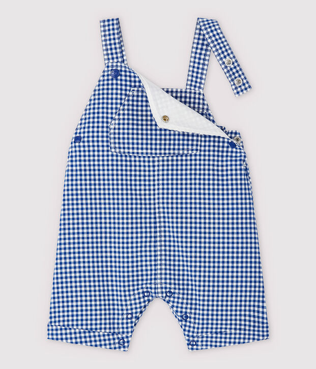 Salopette courte en cha&icirc;ne et trame b&eacute;b&eacute; gar&ccedil;on bleu/blanc