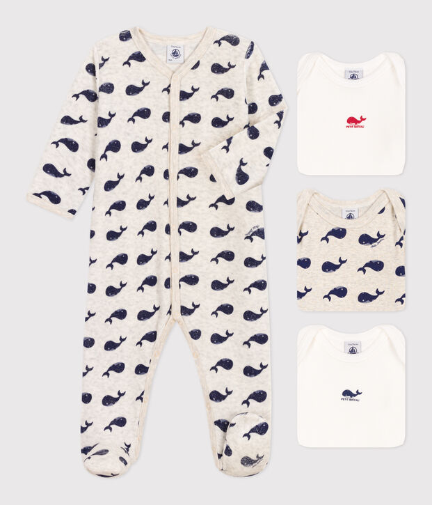Setje met 1 babypyjama en 3 body's met walvissenprint multicouleur