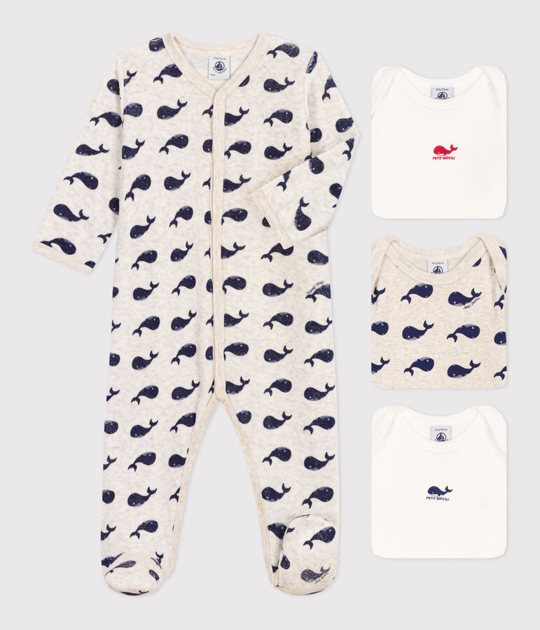 Lot de 1 pyjama b&eacute;b&eacute; et 3 bodies baleines multicouleur