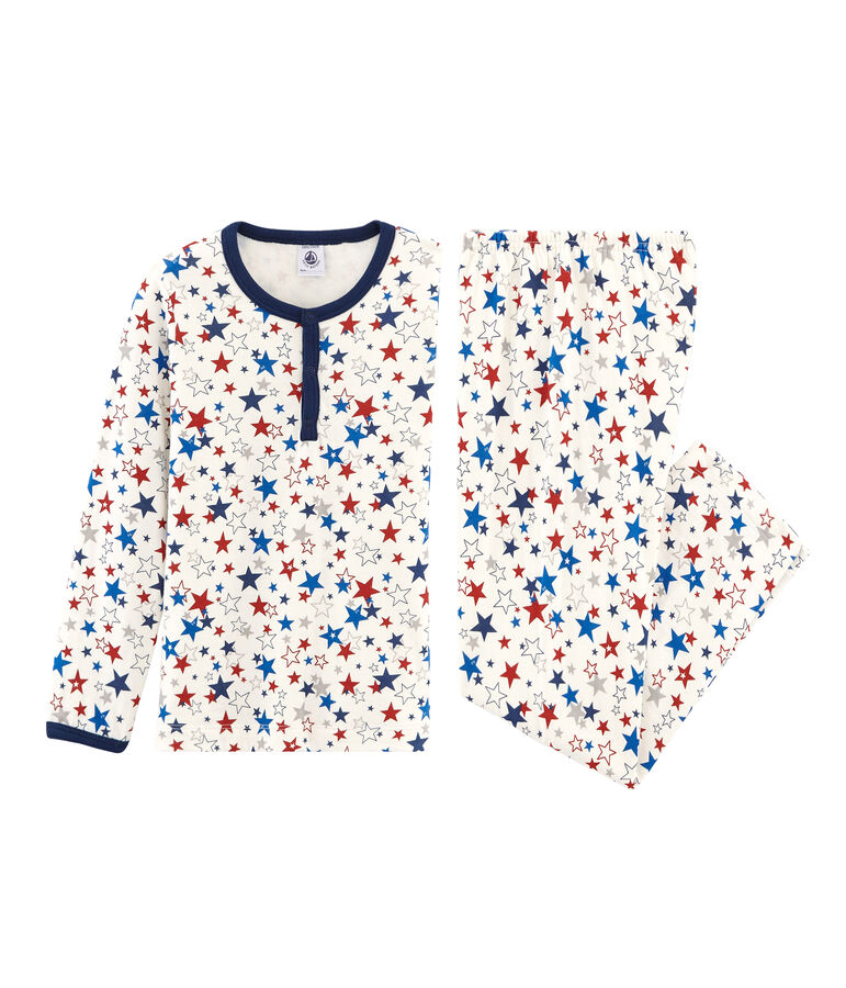 Pyjama petit gar&ccedil;on en tubique blanc MARSHMALLOW/blanc MULTICO